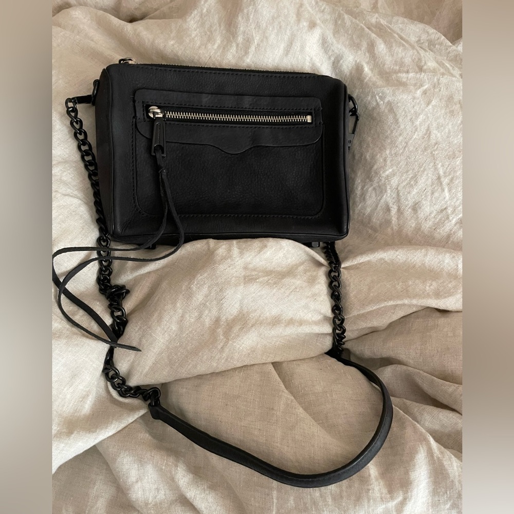 Rebecca Minkoff Avery Black Leather Crossbody Bag with Black Chain Strap